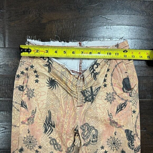 BDG Women's Printed Ruched V-front Flare Jean Low Rise Zip Closure Beige 26 - Picture 10 of 12